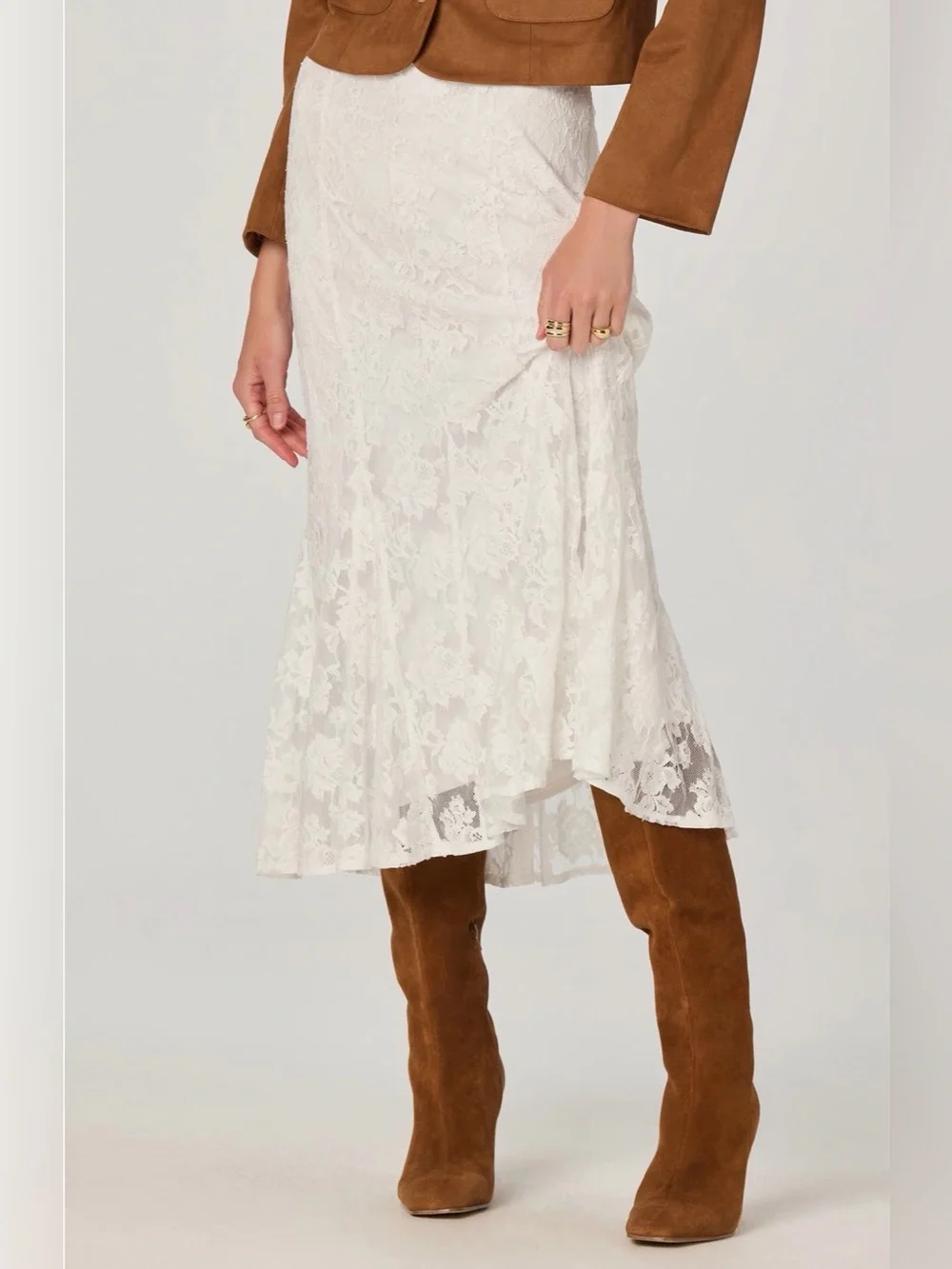 Astr‎ The Label | Off White | Lace MIDI  Skirt